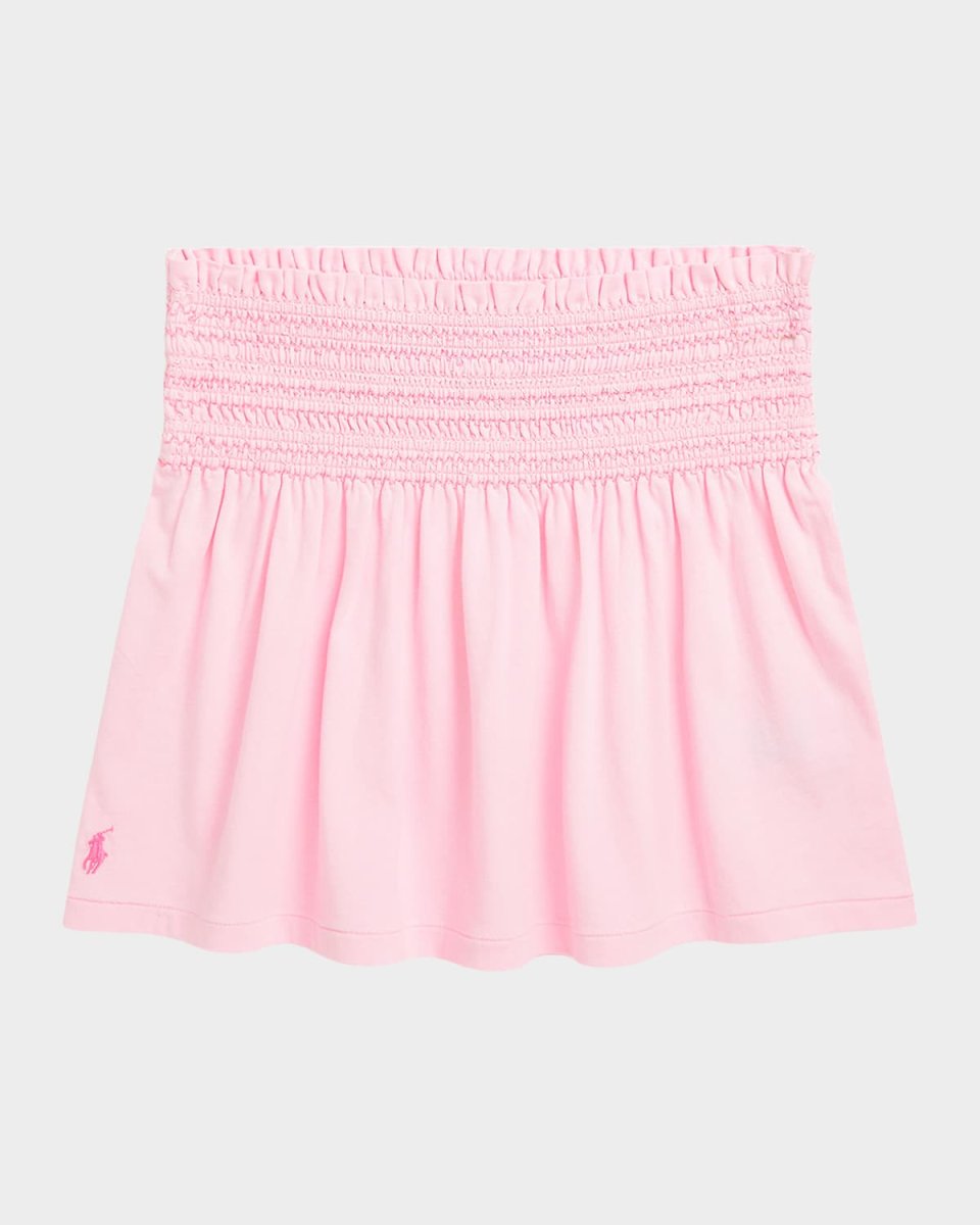 Girl's Jersey Smocked-Waistband Ruffle Skirt, Size S-